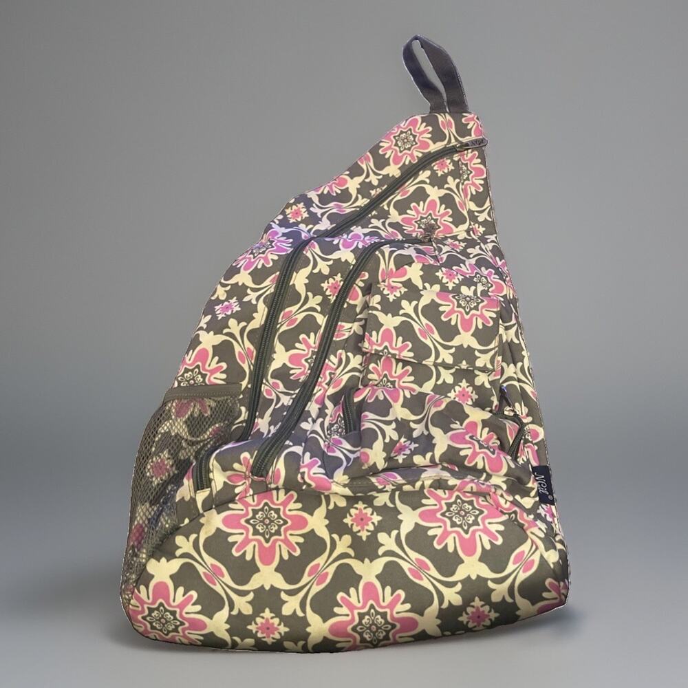 Retired NGIL Damask Bliss Sling Backpack Pink Grey Medallion One Shoulder Bag